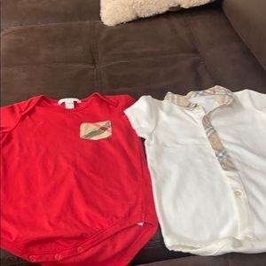 2 Burberry onesies for baby boy